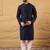 Men blue viscose rayon solid embroidered straight kurta with pant set