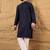 Men blue viscose rayon solid embroidered straight kurta with pant set
