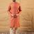 Men orange pure cotton solid embroidered straight kurta with trouser