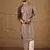 Men grey viscose rayon solid embroidered straight kurta with trousers