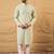 Men green rayon blend solid embroidered straight kurta with pant set