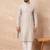 Men grey silk geometric printed straight kurta with pant set