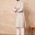 Men grey silk geometric printed straight kurta with pant set
