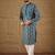 Men blue pure silk floral printed straight kurta with trouser