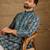 Men blue pure silk floral printed straight kurta with trouser