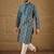 Men blue pure silk floral printed straight kurta with trouser