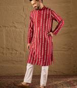 Men maroon viscose rayon ethnic motifs printed straight kurta with trouser
