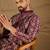 Men purple pure silk floral printed straight kurta with trouser