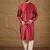 Men maroon silk ikat printed straight kurta with pant set