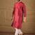 Men maroon silk ikat printed straight kurta with pant set