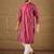 Men pink pure silk ethnic motifs printed straight kurta with trousers