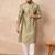 Men olive pure silk abstract printed straight kurta with trousers
