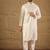 Men white silk blend solid embroidered straight kurta with trouser