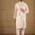 Men white silk blend solid embroidered straight kurta with trouser