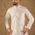 Men white silk blend solid embroidered straight kurta with trouser