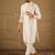 Men white silk blend solid embroidered straight kurta with trouser