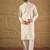 Men white silk blend solid embroidered straight kurta with trouser