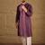 Men purple silk blend solid embroidered straight kurta with trouser