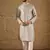 Men grey silk blend solid embroidered straight kurta with trouser