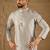 Men grey silk blend solid embroidered straight kurta with trouser