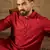 Men red silk blend solid embroidered straight kurta with trouser