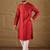 Men red silk blend solid embroidered straight kurta with trouser
