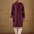 Men purple viscose rayon solid embroidered straight kurta with trouser