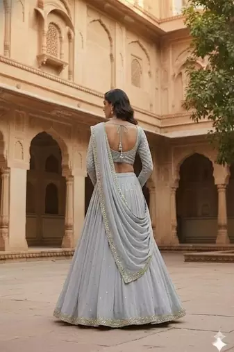 Light Grey Festive Lehenga Set