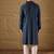 Men blue viscose rayon solid embroidered straight kurta with trouser