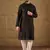 Men black viscose rayon solid embroidered straight kurta with trouser