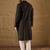 Men black viscose rayon solid embroidered straight kurta with trouser