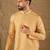 Men yellow silk blend ethnic motif embroidered straight kurta with pant set