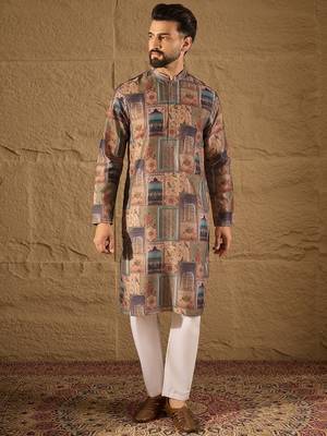 Men multi viscose rayon ethnic motifs embroidered straight kurta with trouser 1