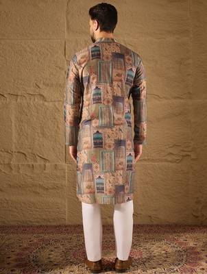Men multi viscose rayon ethnic motifs embroidered straight kurta with trouser 4