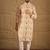 Men white silk blend geometric embroidered straight kurta with trouser