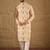 Men white silk blend geometric embroidered straight kurta with trouser