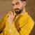 Men yellow chanderi silk solid embroidered straight kurta with trouser