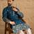 Men blue chanderi silk solid embroidered straight kurta with trouser