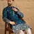 Men blue chanderi silk solid embroidered straight kurta with trouser