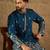 Men blue chanderi silk solid embroidered straight kurta with trouser