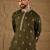 Men olive chanderi silk solid embroidered straight kurta with trouser