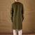 Men olive chanderi silk solid embroidered straight kurta with trouser
