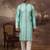 Men blue viscose rayon solid embroidered straight kurta with trouser
