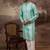 Men blue viscose rayon solid embroidered straight kurta with trouser