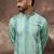 Men blue viscose rayon solid embroidered straight kurta with trouser