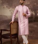 Men pink viscose rayon solid embroidered straight kurta with trouser