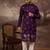 Men purple silk blend solid embroidered straight kurta and trouser
