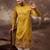 Men yellow silk blend solid embroidered straight kurta and trouser