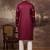 Men maroon silk blend solid embroidered straight kurta and trouser