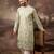 Men green silk blend solid embroidered straight kurta and trouser